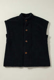 Fuzzy Mock Neck Button Up Vest Coat - Trendsi - Flyclothing LLC