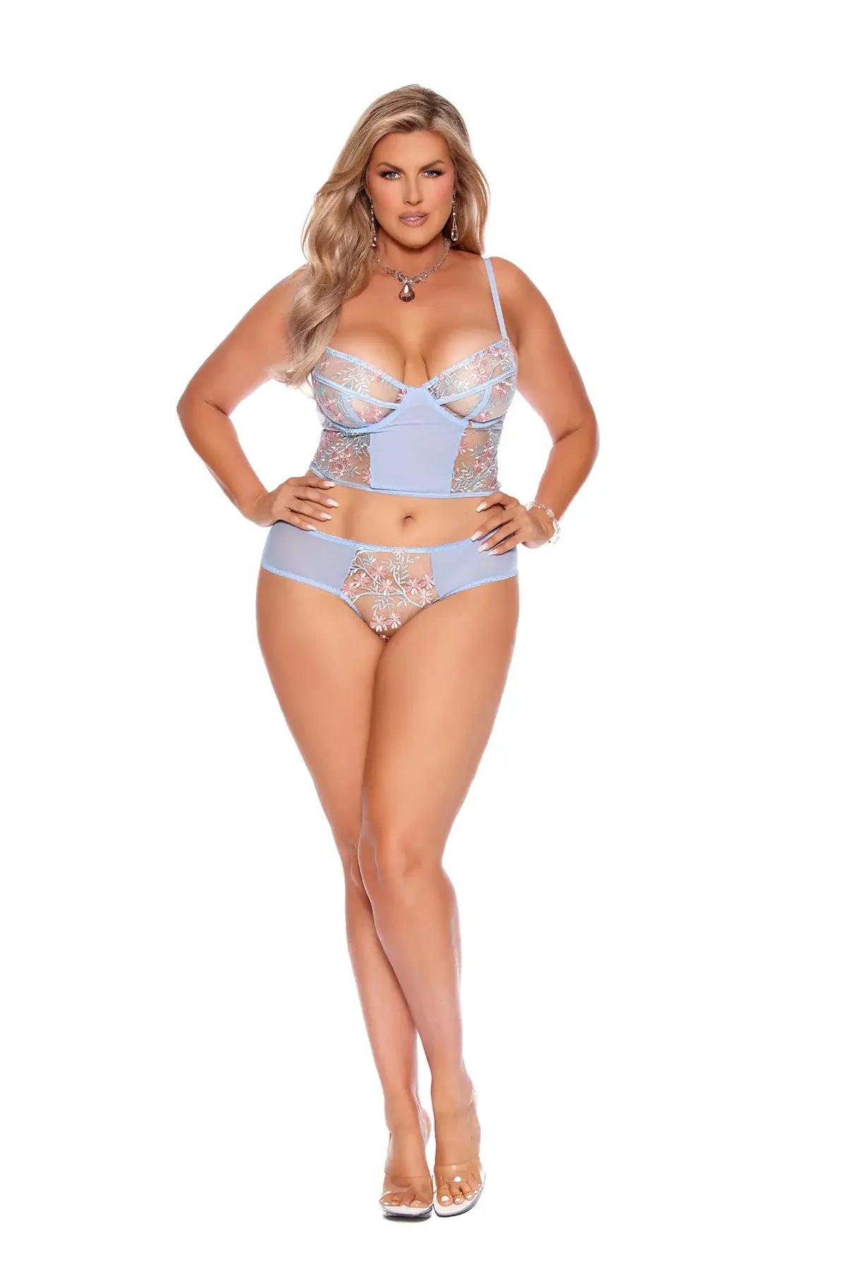 Elegant Moments Embroidered mesh cami top with underwire cups, adjustable straps and hook and eye back closure - Elegant Moments - Flyclothing LLC