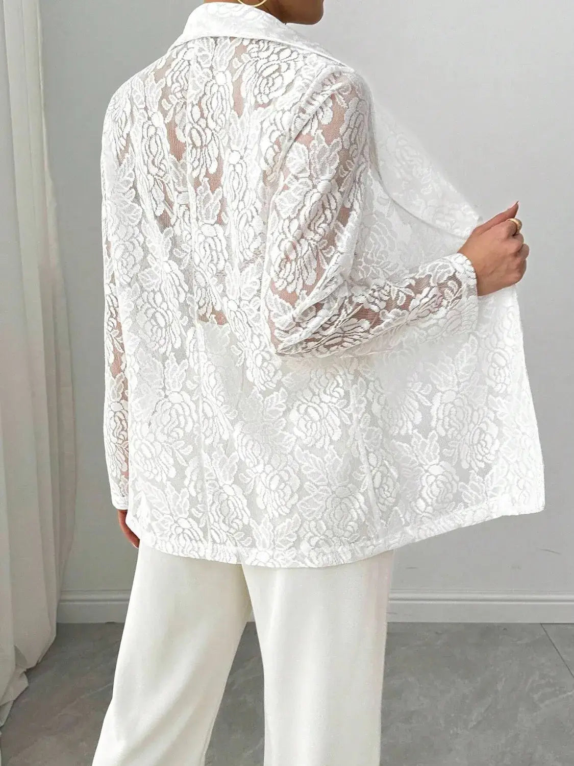 Lace Lapel Collar Long Sleeve Blazer - Trendsi - Flyclothing LLC