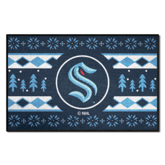 Seattle Kraken Holiday Sweater Starter Mat Accent Rug - 19in. x 30in. - Seattle Kraken