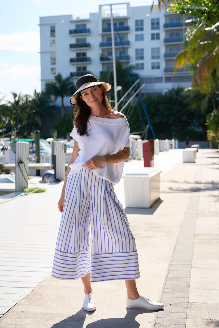 Cotton Gaucho Pants - Nautical Stripe - PLANET by Lauren G - Flyclothing LLC
