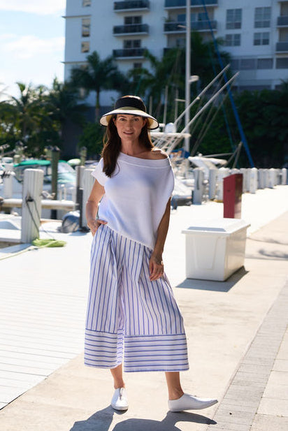 Cotton Gaucho Pants - Nautical Stripe - PLANET by Lauren G - Flyclothing LLC