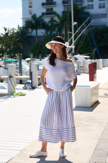 Cotton Gaucho Pants - Nautical Stripe - PLANET by Lauren G - Flyclothing LLC