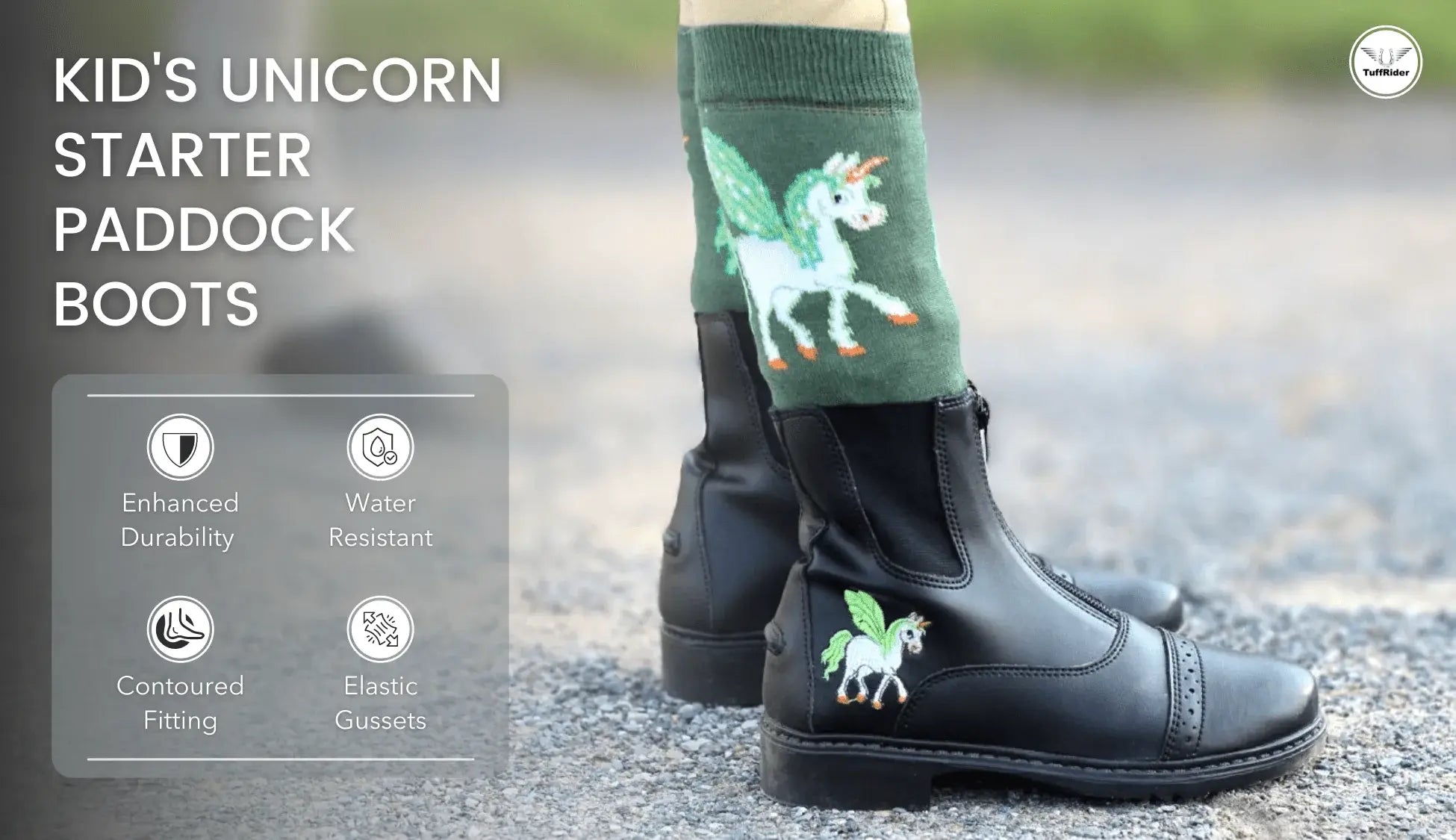 TuffRider Childrens Unicorn Front Zip Paddock Boots Black - Breeches.com - Flyclothing LLC