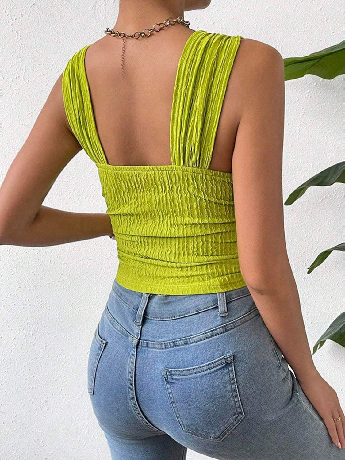 Textured Square Neck Wide Strap Tank - Trendsi - Flyclothing LLC