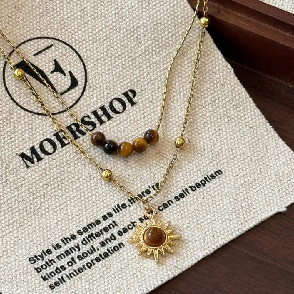 Tiger's Eye Copper Double Layered Necklace - Trendsi