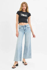 RISEN Full Size Tummy Control Low Rise Wide Leg Raw Cut Hem Jeans Plus Size - Trendsi - Flyclothing LLC