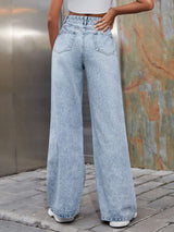 Distressed Wide Leg Jeans with Pockets - Trendsi - Flyclothing LLC