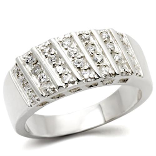 30214 - High-Polished 925 Sterling Silver Ring with AAA Grade CZ  in Clear - Alamode