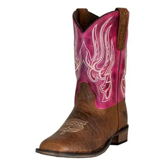 TuffRider Youth Arches Flame Embroidered Pink Shaft Square Toe Western Boots - Breeches.com - Flyclothing LLC