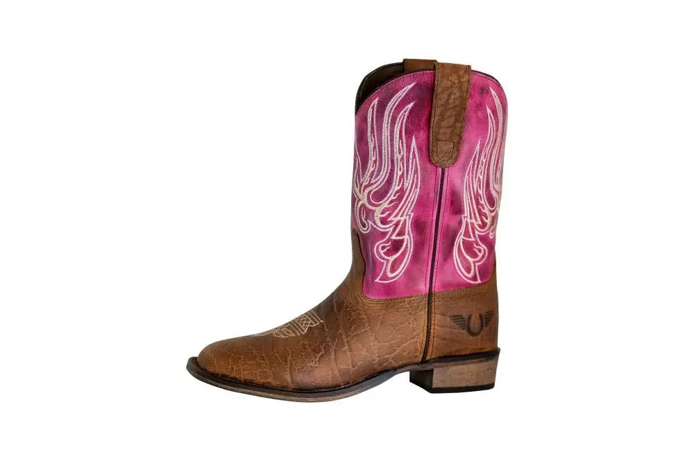 TuffRider Children Arches Flame Embroidered Pink Shaft Square Toe Western Boots - Breeches.com - Flyclothing LLC