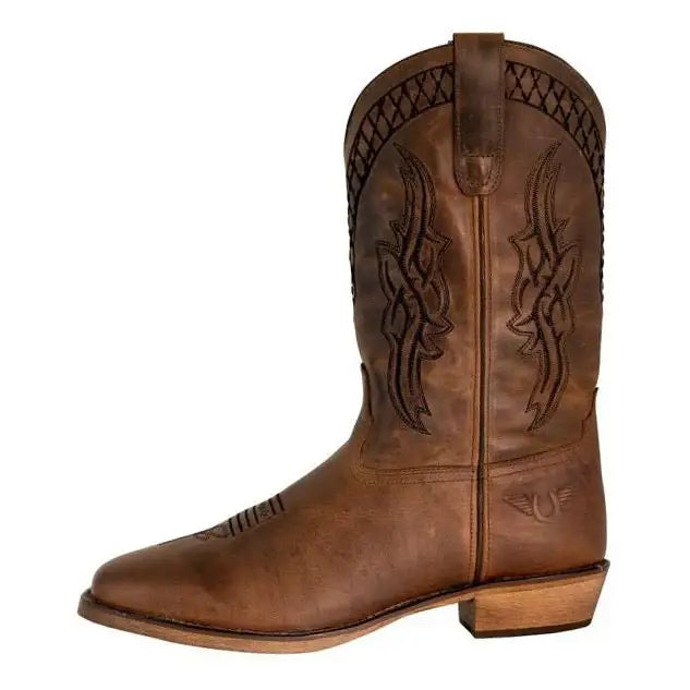 TuffRider Men’s Grand Canyon Leather Embroidered Wide Square Toe Western Boots - Breeches.com - Flyclothing LLC