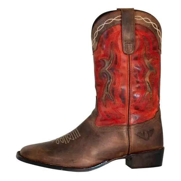 TuffRider Men's Mammoth Leather Distressed & Embroidered Square Toe Western Boots - Breeches.com - Flyclothing LLC