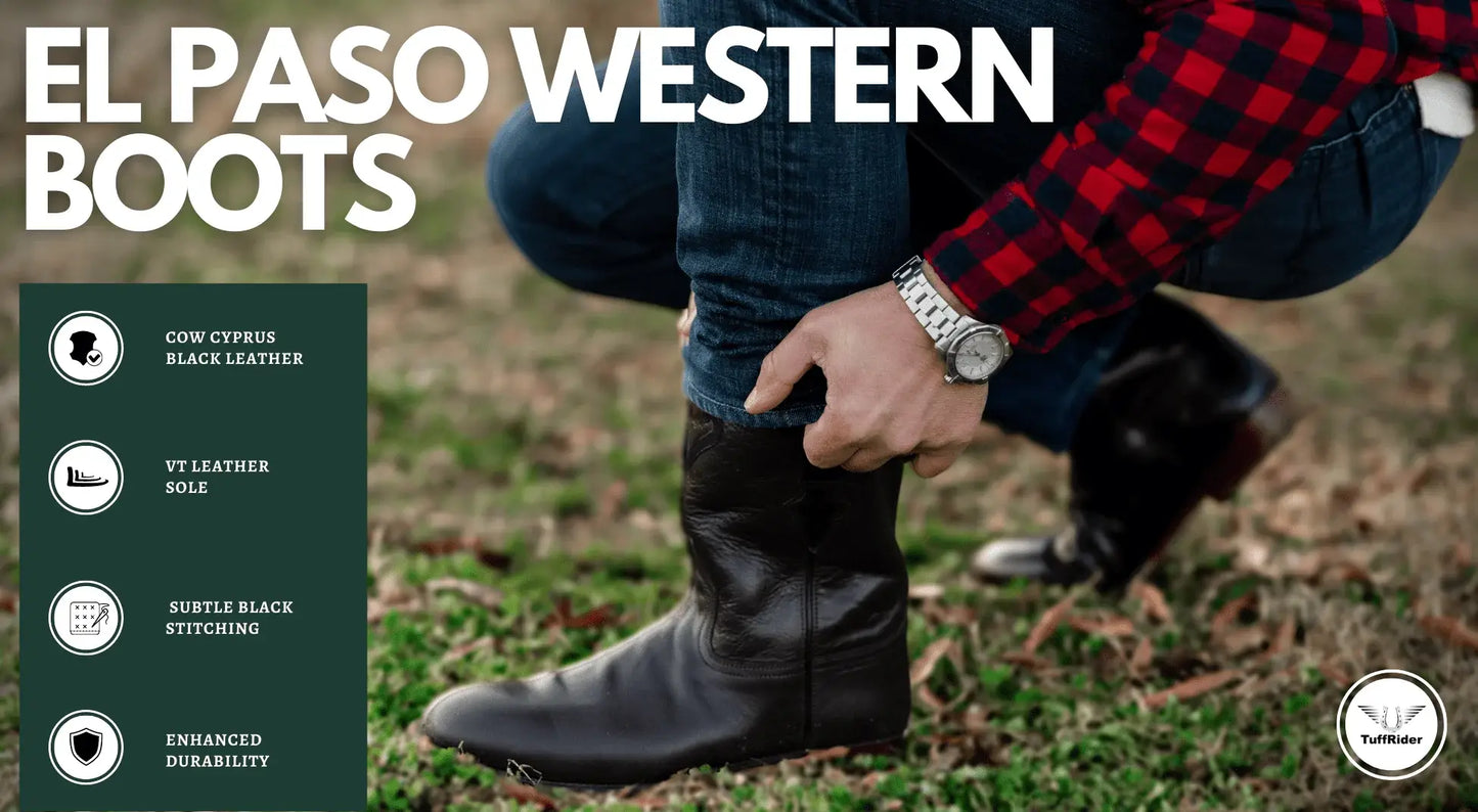 TuffRider Men's El Paso Leather Embroidered Round Toe Western Boots - Breeches.com - Flyclothing LLC