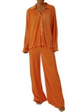 Collared Neck Long Sleeve Top and Pants Lounge Set - Trendsi - Flyclothing LLC