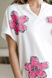 Floral Applique Notched Dolman Sleeve Top - Trendsi - Flyclothing LLC