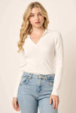 Mittoshop Polo Long Sleeve Ribbed Knit Top - Trendsi - Flyclothing LLC
