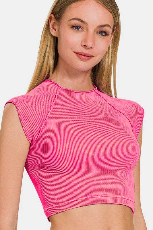 Zenana Ribbed Round Neck Cropped Top - Trendsi - Flyclothing LLC