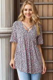 Heimish Full Size Short Sleeve Crisscross Animal Babydoll Top Plus Size - Trendsi