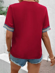 Full Size V-Neck Short Sleeve Blouse - Trendsi