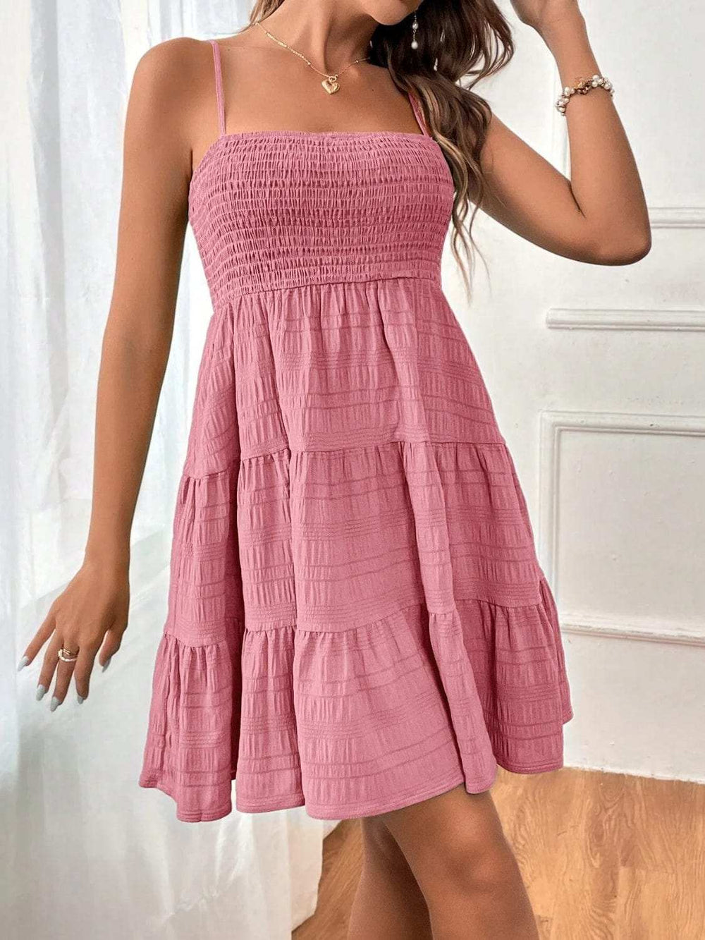 Smocked Tiered Sleeveless Mini Dress - Trendsi - Flyclothing LLC
