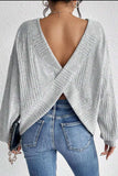 Crossover Backless Long Sleeve Knit Top - Trendsi - Flyclothing LLC