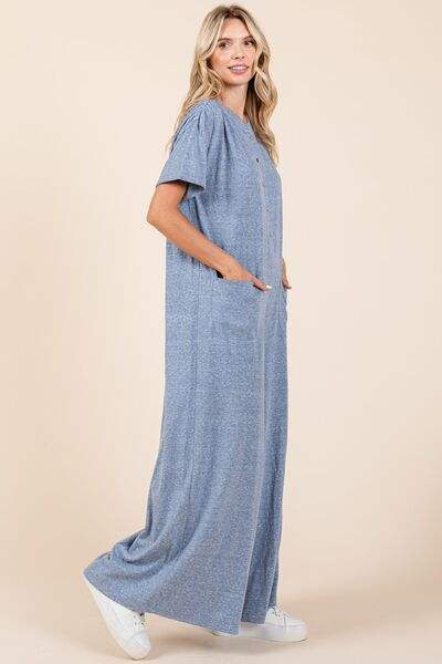 Mittoshop Button Detail Short Sleeve Wide Leg Jumpsuit - Trendsi - Flyclothing LLC