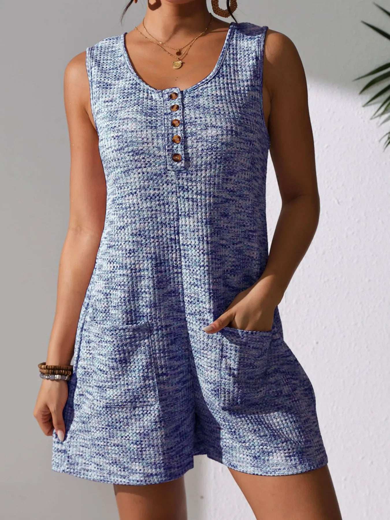 Full Size Button Front Romper with Pockets Plus Size - Trendsi - Flyclothing LLC