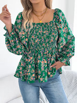 Floral Square Neck Flounce Sleeve Blouse - Trendsi - Flyclothing LLC