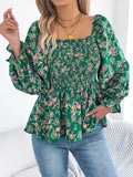 Floral Square Neck Flounce Sleeve Blouse - Trendsi - Flyclothing LLC