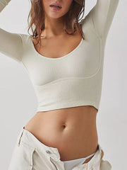 Scoop Neck Long Sleeve Cropped T-Shirt - Trendsi