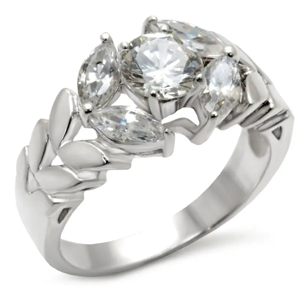 30326 - Matte Rhodium & Rhodium 925 Sterling Silver Ring with AAA Grade CZ in Clear - Alamode - Flyclothing LLC