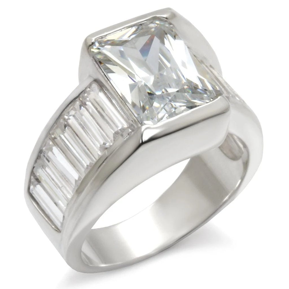 30331 - High-Polished 925 Sterling Silver Ring with AAA Grade CZ  in Clear - Alamode
