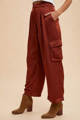 Annie Wear Wide Leg Cargo Satin Pants - Trendsi - Flyclothing LLC