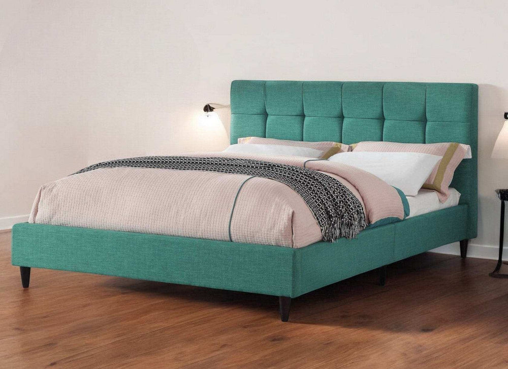 Solid Wood Queen Tufted Turquoise Upholstered Juteno Bed - Homeroots - Flyclothing LLC