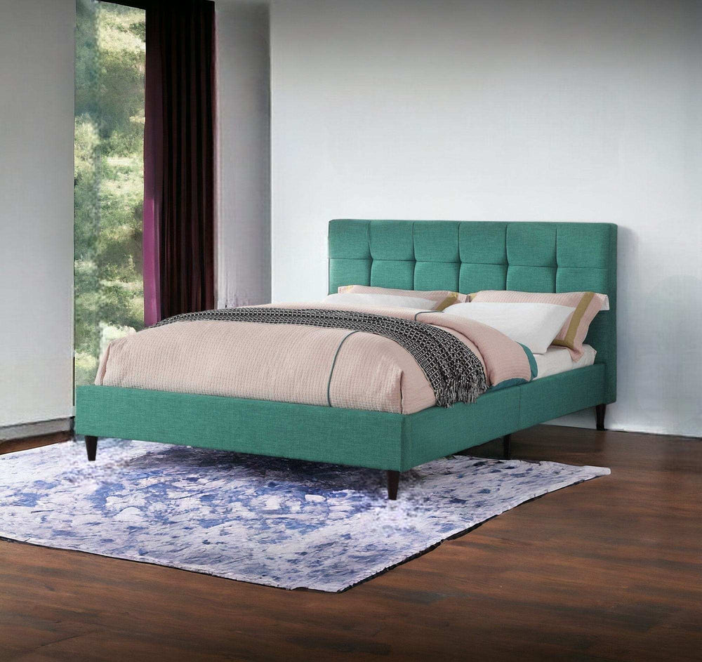 California King Blue Modern Upholstered Square Stitched Platform Bed - Homeroots - Flyclothing LLC