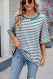 Contrast Striped Round Neck Half Sleeve T-Shirt - Trendsi - Flyclothing LLC