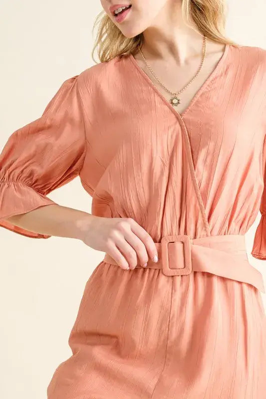 And The Why Flounce Sleeves Romper with Belt - Trendsi - Flyclothing LLC