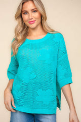 Haptics Floral Crochet Side Slit Knit Top - Trendsi - Flyclothing LLC