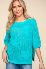 Haptics Floral Crochet Side Slit Knit Top - Trendsi