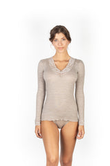 EGI Exclusive Merino Wool Blend Top V-Neck Lace Trim Long Sleeves. Proudly Made in Italy (303) - tittimitti - Flyclothing LLC