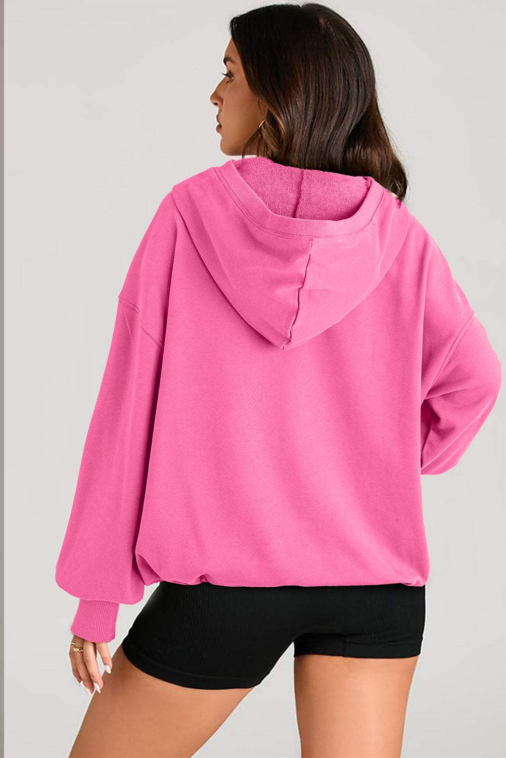 Pocketed Half Zip Long Sleeve Hoodie - Trendsi - Flyclothing LLC
