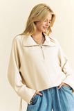 Davi & Dani Drawstring Hem Half Zip Raglan Sleeve Sweatshirt - Trendsi