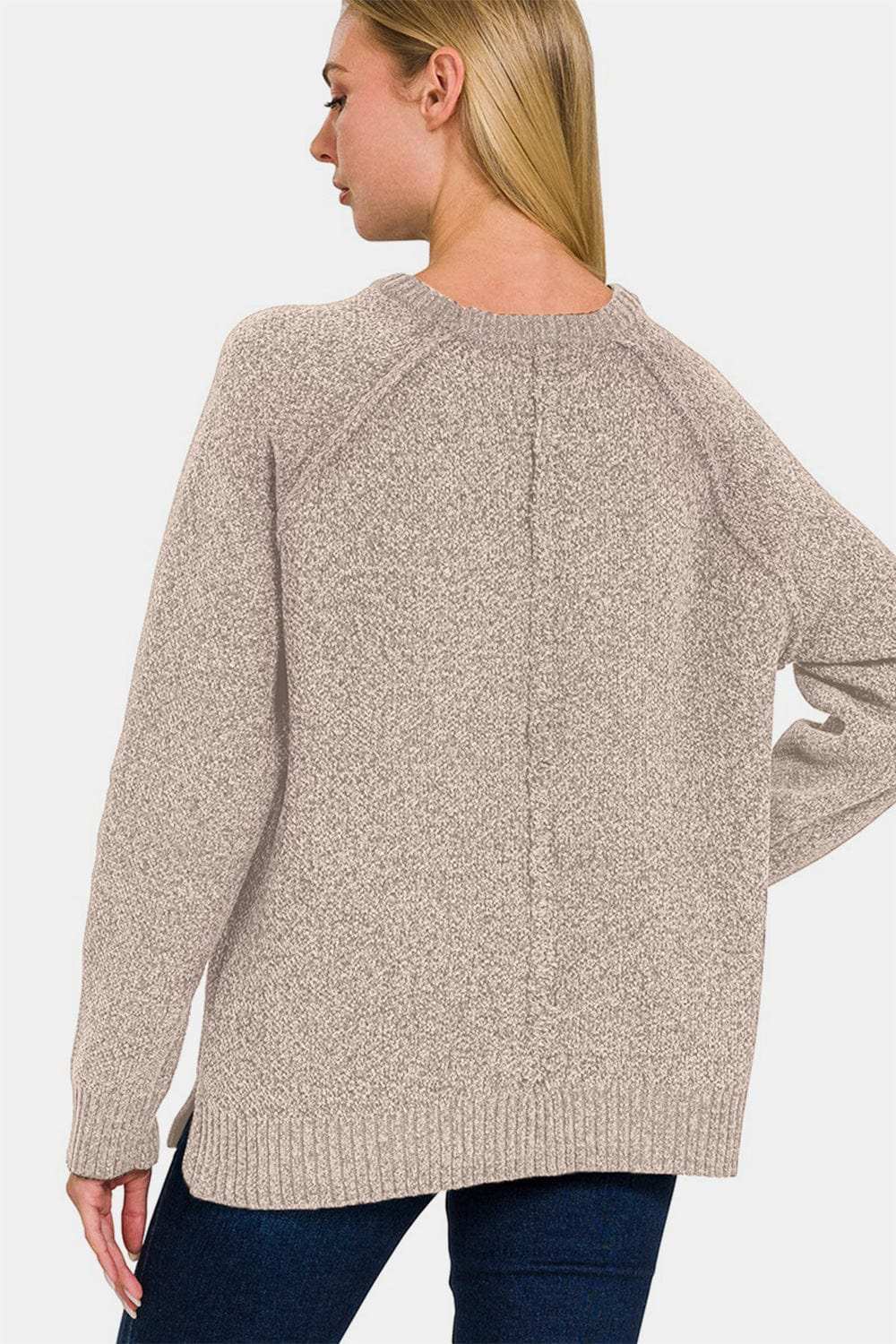 Zenana Side Slit Raglan Sleeve Sweater - Trendsi - Flyclothing LLC