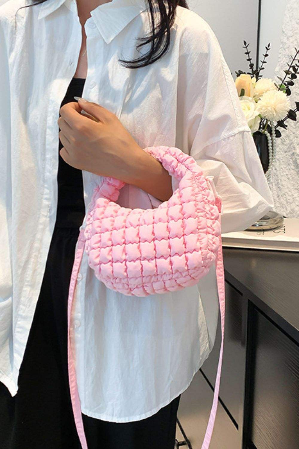 Quilted Puffy Removable Strap Crossbody Bag - Trendsi - Flyclothing LLC