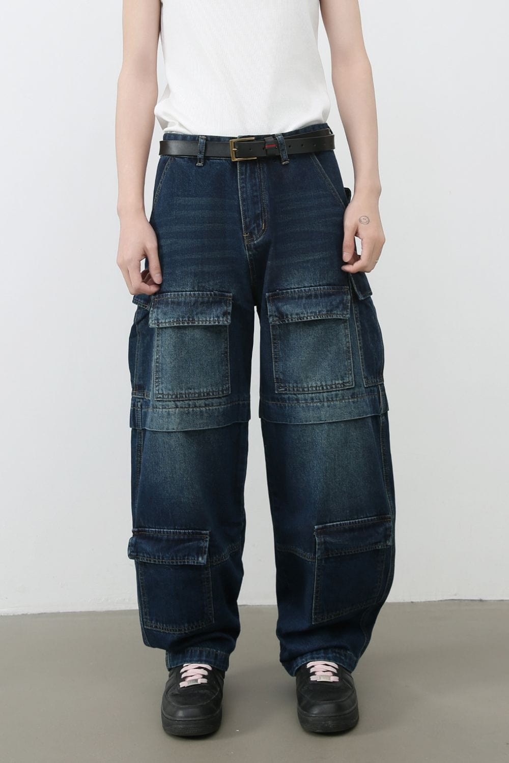 Men's Mid Rise Jeans with Cargo Pockets - Trendsi
