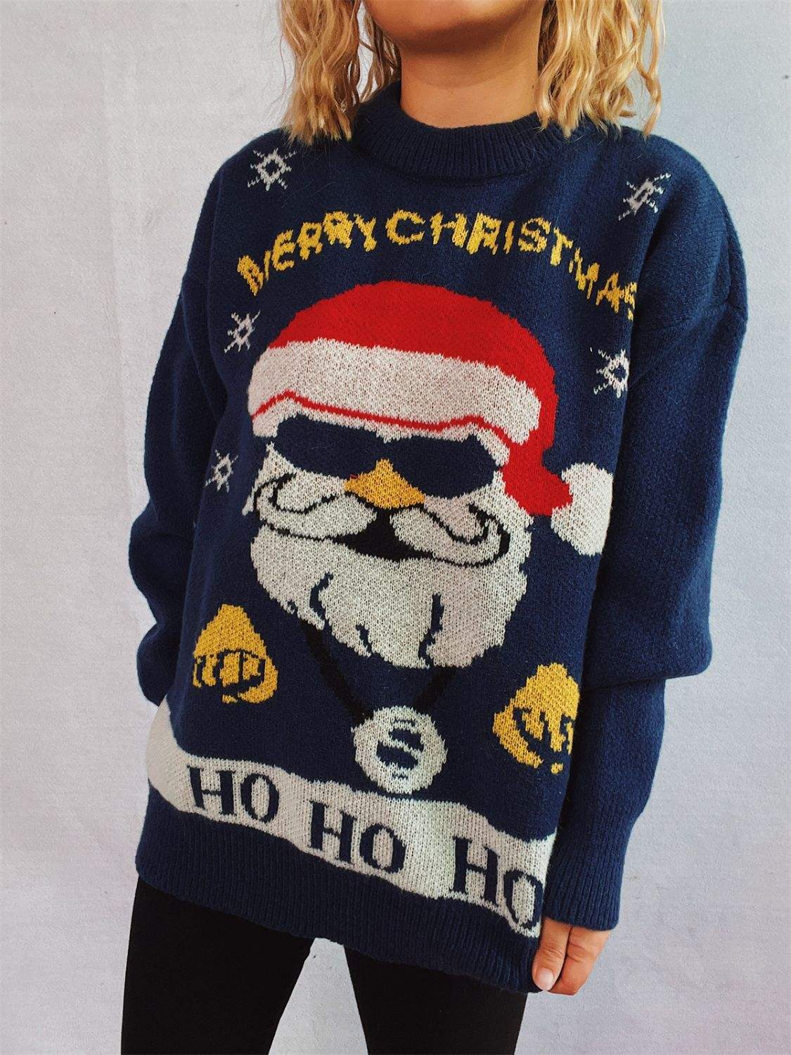 Santa Round Neck Long Sleeve Sweater - Trendsi - Flyclothing LLC