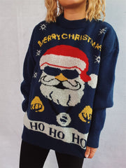 Santa Round Neck Long Sleeve Sweater - Trendsi