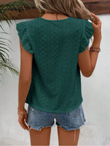 Eyelet Round Neck Cap Sleeve Top - Trendsi - Flyclothing LLC