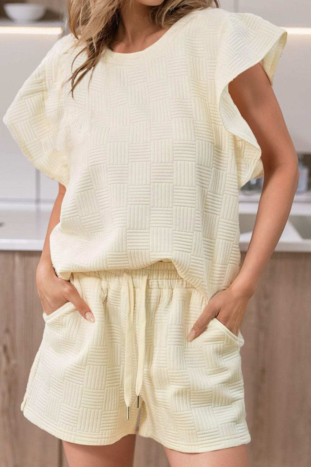 Ruffled Round Neck Top and Drawstring Shorts Set - Trendsi - Flyclothing LLC